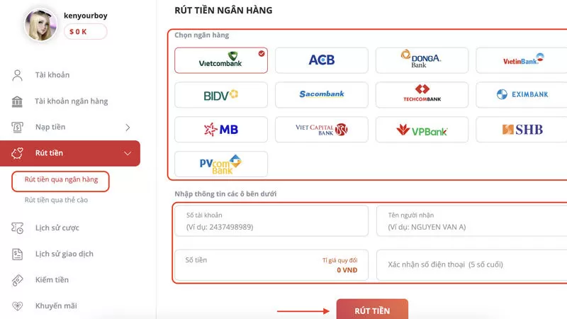 Cách thức rút tiền May88 qua banking Cách thức rút tiền May88 qua banking